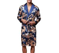 Pijama Hombre Invierno Termico - de Seda de Hielo para Parejas, Bata de baño Informal de Verano, Bata de baño de Manga Larga, Ropa de casa (Blue, XXXL)