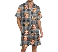 Pijama Hombre Otoño - Conjunto de de Satén para de Manga Corta Cómodo Y Transpirable Suave (Grey XXXL)