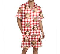 Pijama Hombre Otoño - Conjunto de de Satén para de Manga Corta Cómodo Y Transpirable Suave Y Cómodo (Red XXL)