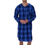 Pijama Homem Algodão - Camisón de Dormir de Manga Larga de Franela con Bolsillos Y Estampado A Cuadros para (Blue M)