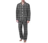 Pijama Homem Algodão - Conjunto de de Manga Larga para Ropa de Dormir Cómoda con Estampado A Cuadros Ideal para El Hogar para Relajarse A Diario Y Hacer Senderismo (Black S)