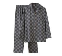 Pijama Homem Algodão - de Otoño de Manga Larga Ligero A Cuadros Talla Grande Estilo Ropa de Estar por Casa (Grey M)