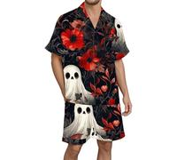 Pijama Homem - de Halloween para Una Noche Acogedora con Camisa Abotonada de Manga Larga Y Pantalones A Juego Ideal para Fiestas Familiares Y Ropa de Dormir (Black XL)