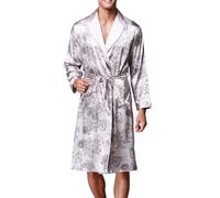 Pijama Homem Meia Estação - de Seda de Hielo para Parejas Bata de Baño Informal de Verano Bata de Baño de Manga Larga Ropa de Casa (Grey XL)