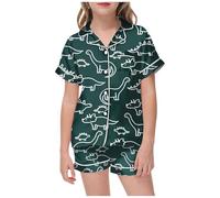 Pijama infantil DIY a mano pintura en casa traje colorido juego noche diario ropa niña niño dos piezas blusa (Dark Green, 4-5 años)