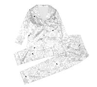 Pijama infantil genérico garabatos seda imitación DIY a mano dibujada conjunto de ropa de hogar nuevo modelo traje cómodo (White-a, 3-4 años)