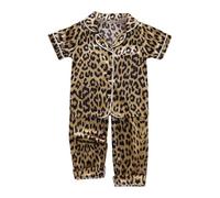 Pijama infantil genérico otoño estilo coreano dibujos animados leopardo impreso ropa aire acondicionado seda hielo traje noche ropa niño niña (café 8-9 años)