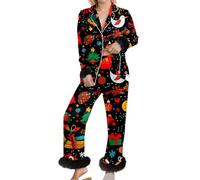 Pijama Invierno Mujer - de dos piezas femenino para estar en casa con estampado navideño conjunto holgado de manga larga ideal para dormir descansar y celebraciones tejido y versátil durante todo