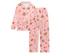 Pijama Invierno Mujer - Femenino de Manga Larga con Estampado Floral Conjunto y Cómodo para Dormir Relajarse o Estar en Casa Pantalones Incluidos Tejido Transpirable Ideal para Primavera y Otoño