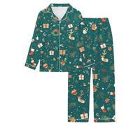 Pijama Invierno Mujer - Femenino de Manga Larga con Estampado Floral Conjunto y Cómodo para Dormir Relajarse o Estar en Casa Pantalones Incluidos Tejido Transpirable Ideal para Primavera y Otoño