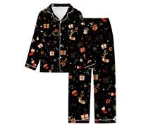 Pijama Invierno Mujer - Femenino de Manga Larga con Estampado Floral Conjunto y Cómodo para Dormir Relajarse o Estar en Casa Pantalones Incluidos Tejido Transpirable Ideal para Primavera y Otoño