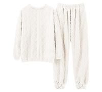 Pijama Invierno Mujer Traje casero de Franela cálida de Terciopelo Grueso de Terciopelo Coral de Color sólido para Mujer Pijama Embarazada Felpa Camisón Manga Larga (White, One Size)