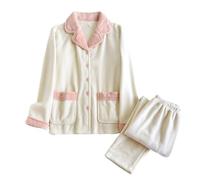 Pijama Invierno Mujer Winter Pajamas For Women Set Fleece 2 Piece Button Long Sleeve Pocket Tops Casual Pants Outfits Home Sleepwear Sets Mujer Camison Pijama Mujer Manga Larga Invierno (White, XXL)