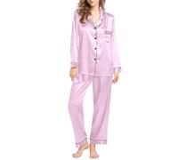 Pijama largo con botones para mujer, conjunto de pijama de satén de manga larga con botones, ropa de dormir suave, ropa de dormir cómoda, ropa de dormir de color sólido, conjunto de pijama de seda