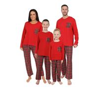Pijama largo de algodón a juego para la familia, diseño de tartán rojo