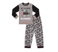Pijama largo de algodón con texto "Not Sleeping Just Recharging", color gris y rojo, gris/rojo, 9-10 Years