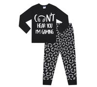 Pijama largo de algodón negro con texto "Can't Hear You I'm Gaming", Negro , 12-13 Years