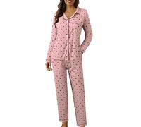 Pijama largo de algodón para mujer, con tira de botones, elegante conjunto de pijama, conjunto de pijama de invierno, ropa de dormir cálida de manga larga, blusa y pantalones, pijama cómodo, I, L