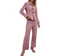 Pijama largo de algodón para mujer, conjunto de pijama cómodo, ropa de salón de dos piezas, manga larga, pijama, pantalones, parte superior, lounge, cuello redondo, ropa de dormir para todas las
