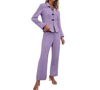 Pijama largo de algodón para mujer, conjunto de pijama cómodo, ropa de salón de dos piezas, manga larga, pijama, pantalones, parte superior, lounge, cuello redondo, ropa de dormir para todas las