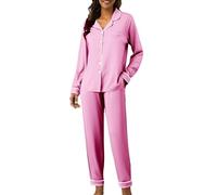 Pijama largo de algodón para mujer, conjunto de pijama suave, traje de casa de dos piezas, manga larga, ropa de dormir, transpirable, para todas las estaciones, Rosa., XXL