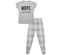 Pijama largo de algodón para niña Cheeky Nope Not Today Checked Leg, blanco, 11-12 Años