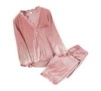 Pijama largo de franela de forro polar para mujer, ropa de dormir Elgegant, ropa de dormir monocolor, 2 piezas, tops de manga larga y pantalones de pijama, ropa de invierno, ropa de dormir cómoda