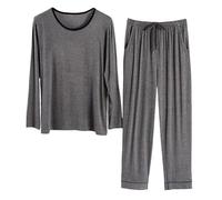 Pijama largo para hombre Conjunto de pijama de dos piezas con pantalones de dormir y camisón de manga larga traje de casa de algodón traje de ocio cuello redondo camiseta de manga larga primavera