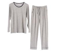 Pijama largo para hombre Conjunto de pijama de dos piezas con pantalones de dormir y camisón de manga larga traje de casa de algodón traje de ocio cuello redondo camiseta de manga larga primavera