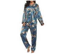 Pijama largo para mujer, conjunto de pijamas de manchas lindo, ropa de dormir de 2 piezas, camisón de manga larga y pantalones de salón, de seda, ropa de salón, cómoda, suave, ropa de casa cálida para