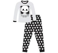 Pijama largo para niñas con texto en inglés "I want to Sleep all Day", diseño de panda, color blanco y negro, blanco, 15-16 años