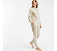 Pijama liso de terciopelo de canalé Mujer Talla 54/56. Color Beige