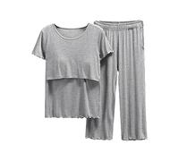 Pijama manga ropa de dormir para lactancia, camiseta y conjunto de camiseta para bebé, pantalones cortos, ropa de maternidad para dormir, ropa de maternidad de invierno (gris, XXL)