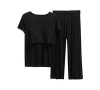 Pijama manga ropa de dormir para lactancia, camiseta y conjunto de camiseta para bebé, pantalones cortos, ropa de maternidad para dormir, ropa de maternidad de invierno (negro, M)