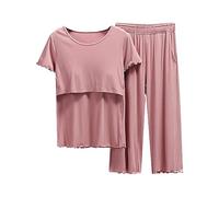 Pijama manga ropa de dormir para lactancia materna, camiseta y conjunto de camiseta para bebé, pantalones cortos, ropa de maternidad para dormir, ropa de maternidad de invierno (rojo sandía, M)