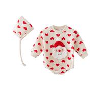 Pijama Mono Niño 8 Años - Conjunto De Ropa De Navidad Unisex para Bebé Niña Y Niño Manga Larga a Rayas Papá Noel Sudadera De Tamaño Sombrero (Beige 12-18 Months)