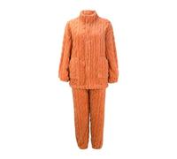 Pijama Mujer Algodon Conjunto de Pijama de 2 Piezas de Manga Larga con Tejido para Mujer Dressing Gown Women Long Camisón Señora Franela (Orange, XXL)