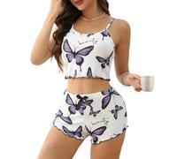 Pijama Mujer Conjunto Estampado - San Valentin Moda, Pijamas Sexy Chic Conjunto De 2 Piezas En Interiores, Top Tirantes Y Pantalones Cortos Púrpura Claro XL