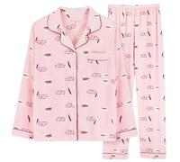 Pijama Mujer De Seda Natural De Manga Larga, Conjunto De Pijama Mujer Verano Conjunto De 2 Piezas Pijama Relax Loungewear Casa Camisa Y Pantalones Impreso Con Patrón Ropa De Dormir Pijama, rosa, L
