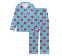 Pijama Mujer Invierno - Conjunto femenino manga larga estampado corazón San Valentín tejido algodón cuello puños elásticos pantalón recto con cinturilla ajustable lavable a máquina regalo romántico