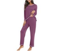 Pijama Mujer,Mis Pedidos 2 Piezas Pijama Mujer Entretiempo Conjuntos de Pijama Largo Camiseta Superior Manga Larga y Pantalones Largo Suave y Cómodo Ropa de Dormir Casual Color Liso Traje de Casa