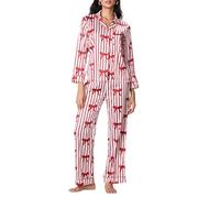 Pijama Mujer Seda Manga Larga Conjunto 2 Piezas 2026 Nuevo Pijamas Con Patrón Top Con Botón Pantalones Fluidos Ropa De Dormir San Valentín Conjunto Pantalones Pijamas Impreso Mujer Satén, rojo, XL