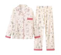 Pijama Mujer Seda Manga Larga Pijamas Impreso Con Patrón Alto Con Botón Pantalones Casual Amplio Conjunto Impreso Con Patrón Loungewear Homewear M-3Xl Conjunto Pijama Mujer Verano Pantalones, azul