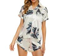 Pijama mujer seda, pijamas de verano mujer tallas grandes, conjunto de pijamas manga corta pijama conjunto con botones ropa de noche con cuello en V Set 2 uds pijamas cortos cómodo camisa de noche
