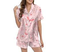 Pijama Mujer Stain Dos Piezas Y2K Halloween Estampado Pijama Set 2 Piezas Manga Larga Blusa con Botones Y Pantalones Transpirable Ropa de Dormir Cómodo Suave Ropa de Dormir Verano Traje de Casa, O