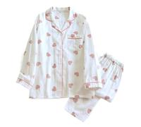 Pijama Mujer Verano Algodon Conjunto de pijama de primavera y otoño for mujer, de algodón, manga larga, pantalones, dos piezas, conjunto de decoración for el hogar Love Lovely Sweet(WHITE,L)