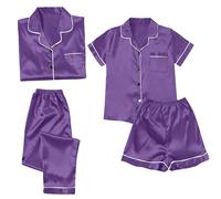 Pijama Mujer Verano Conjuntos 4 Piezas Camisón Algodón Verano Nightwear Adulto Chic Casual Sets Pijama Manga Larga Botón Jersey Pantalones Traje Rojo Conjunto Sleepwear, malva, 4XL