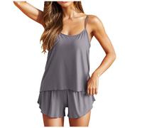 Pijama Mujer Verano,Mis Pedidos Conjunto de Dos Piezas Mujer de Satén Color Liso Camisola y Pantalones Corto Verano Conjuntos de Pijama Casual de Verano de Satén para Mujeres Traje de Pantalón Ancho