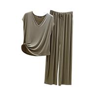 Pijama Mujer Verano Women Secret Conjunto de Pijama para Mujer, 2 Conjuntos a Juego, Top de Manga Corta y Pantalones con Bolsillos Camisones De Mujer Sexy Women Secret Pijama (Green, XXL)