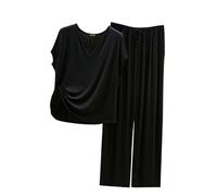 Pijama Mujer Verano Women Secret Conjunto de Pijama para Mujer, 2 Conjuntos a Juego, Top de Manga Corta y Pantalones con Bolsillos Camisones De Mujer Sexy Women Secret Pijama (Black, XL)